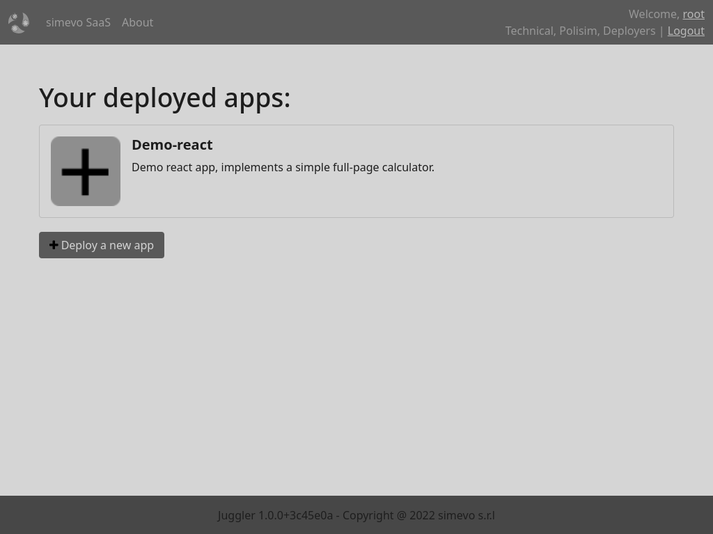 screen-shot of Juggler showing the list of deployed apps